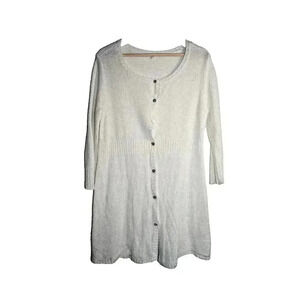 EILEEN FISHER Cotton Hemp White Vneck Cardigan M Cottage Core Pearl Button